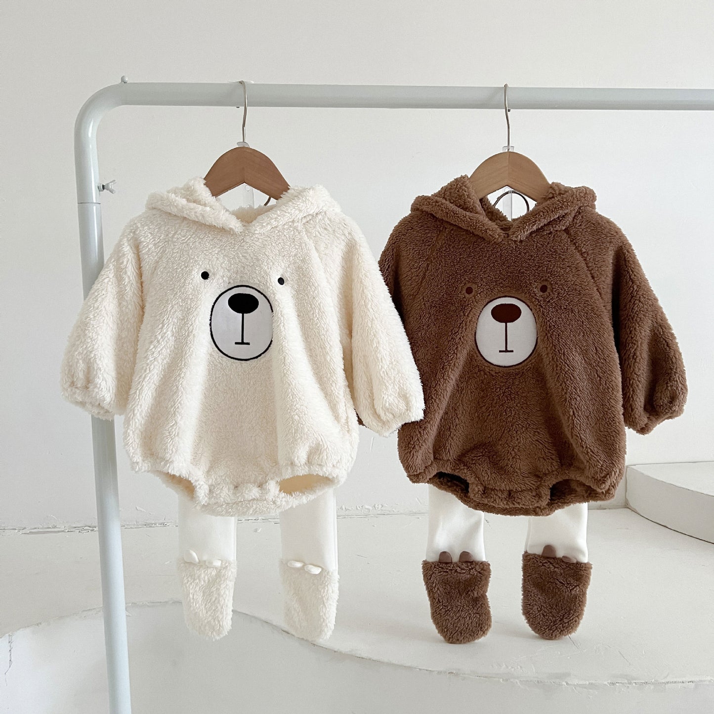 Ins Baby Hooded Bear Plush Romper For Warmth