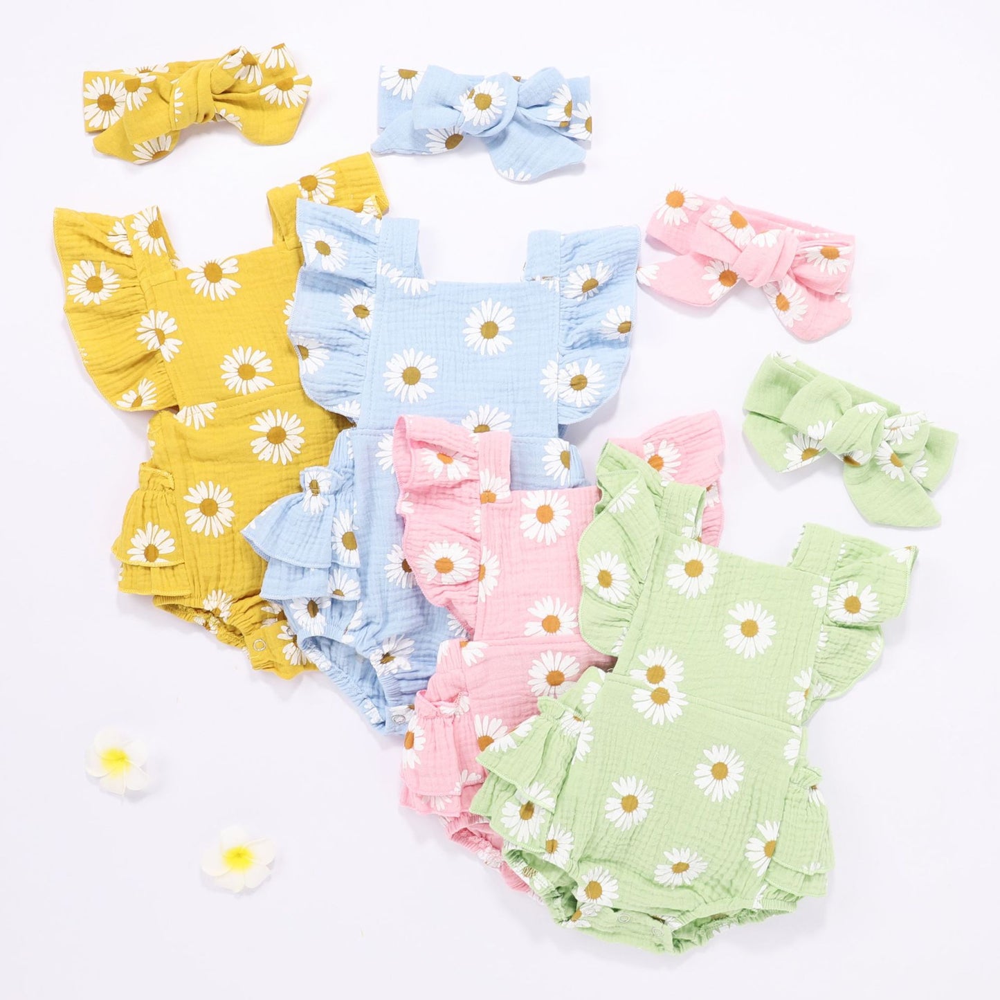 Sweet Daisy Floral Fly Sleeve Bow Bodysuit