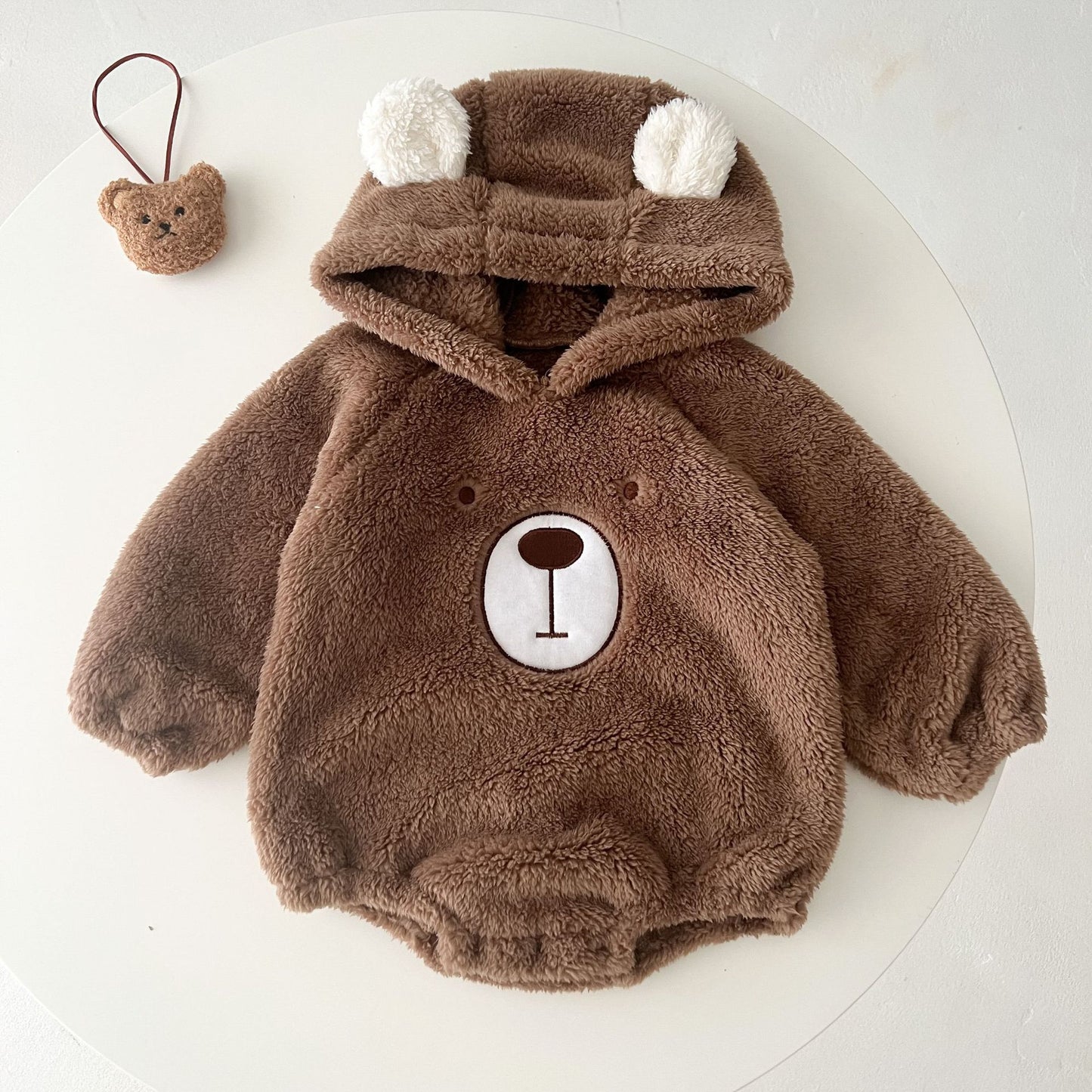 Ins Baby Hooded Bear Plush Romper For Warmth