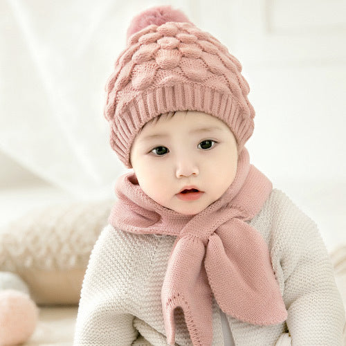 Baby scarf and woolen cap set