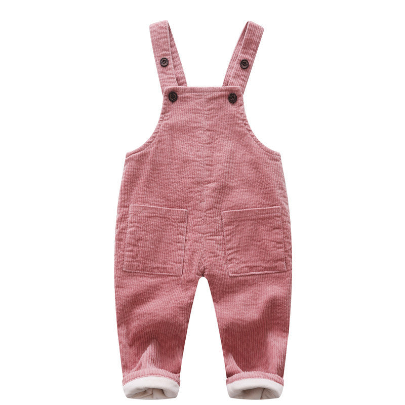 Children's Bib Plus Velvet 0-3 Year Old Baby Can  Gear Corduroy Thick Warm Pants