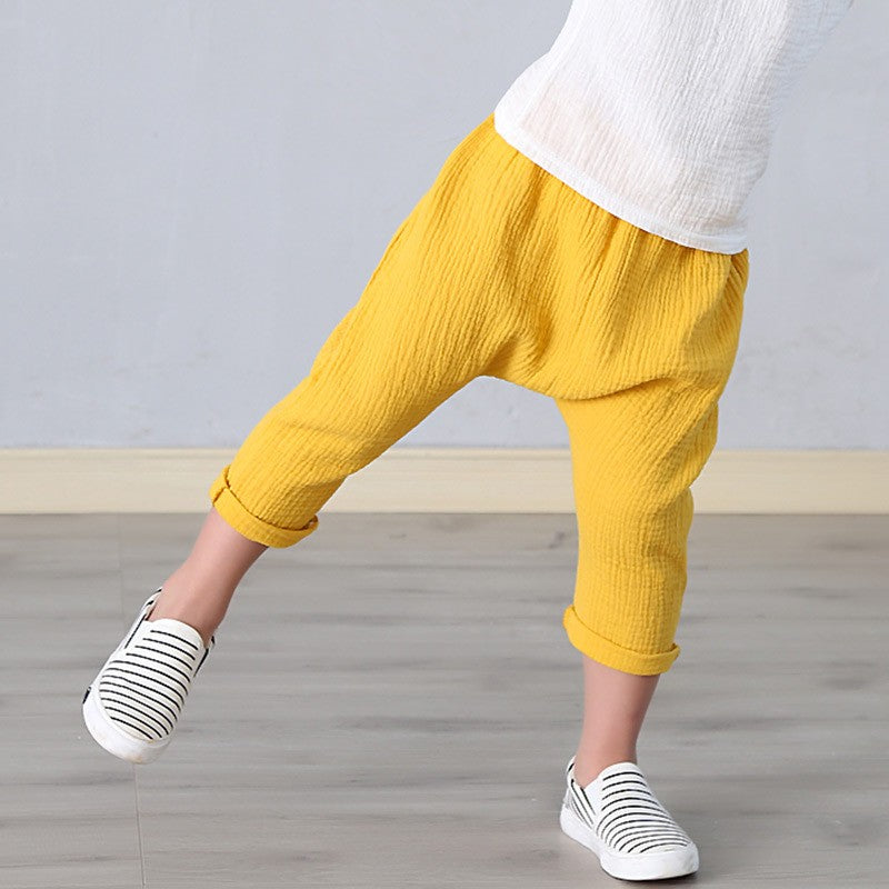 New Summer Kids Cotton And Linen Cropped Trousers Casual Harem Pants