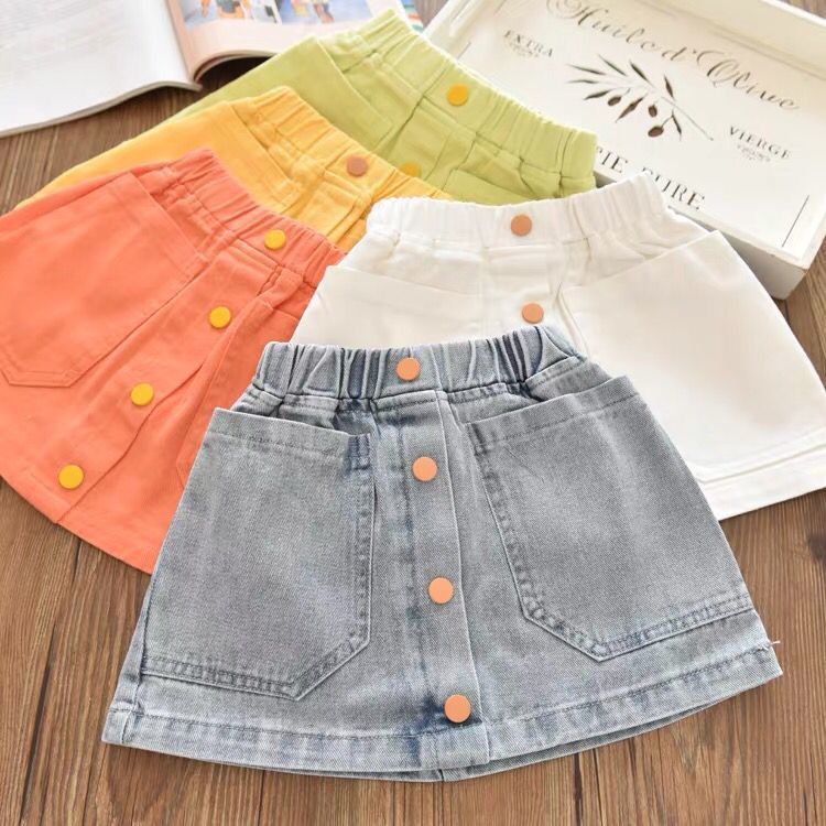 Foreign Girl\'s Candy Color Versatile Cotton Small Waist Skirt Korean