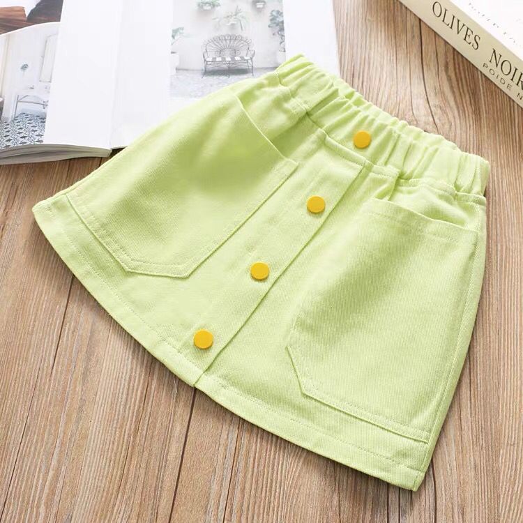 Foreign Girl\'s Candy Color Versatile Cotton Small Waist Skirt Korean