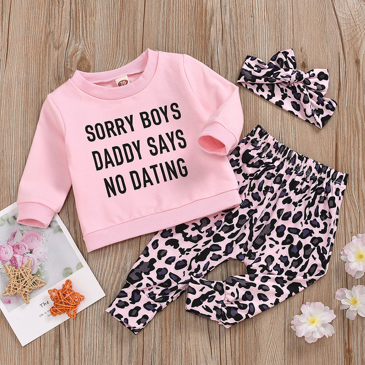 Long Sleeve Letter Print Leopard Print Pants Children's Set