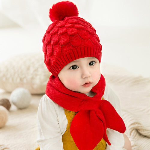 Baby scarf and woolen cap set