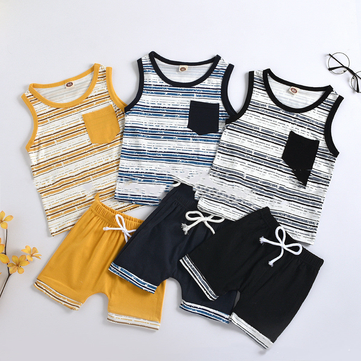 Black And Blue Striped Vest Shorts Children's Suit