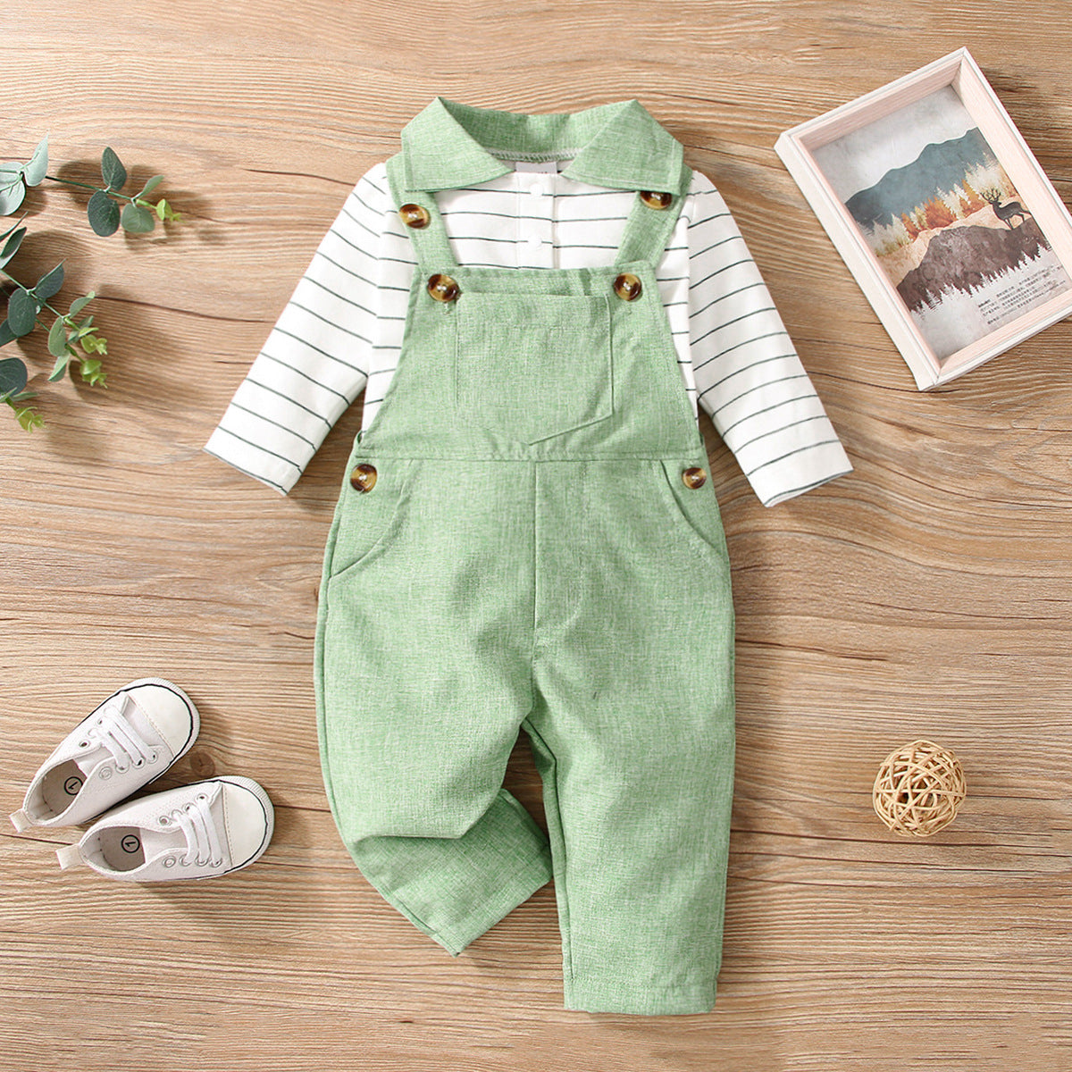 No Hooded Blouse And Pants Green Cotton Pullover Suit