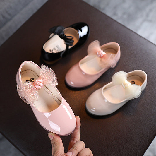 Bow Leather Princess Shoes For Girls Soft Sole And Soft Surface