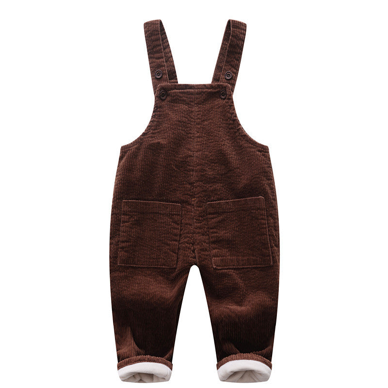 Children's Bib Plus Velvet 0-3 Year Old Baby Can  Gear Corduroy Thick Warm Pants