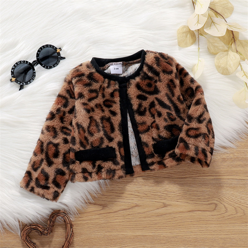 Baby Girl Letter Stitching Leopard Print Dress