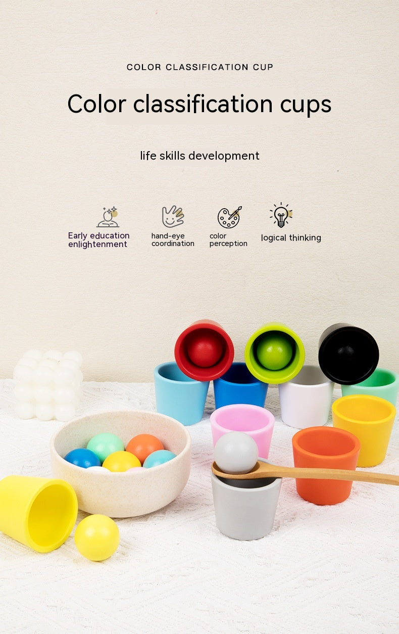 Wooden Children's Educational Color Classification Cup Counting Activity Suit Preschool Color Number Learning Toys