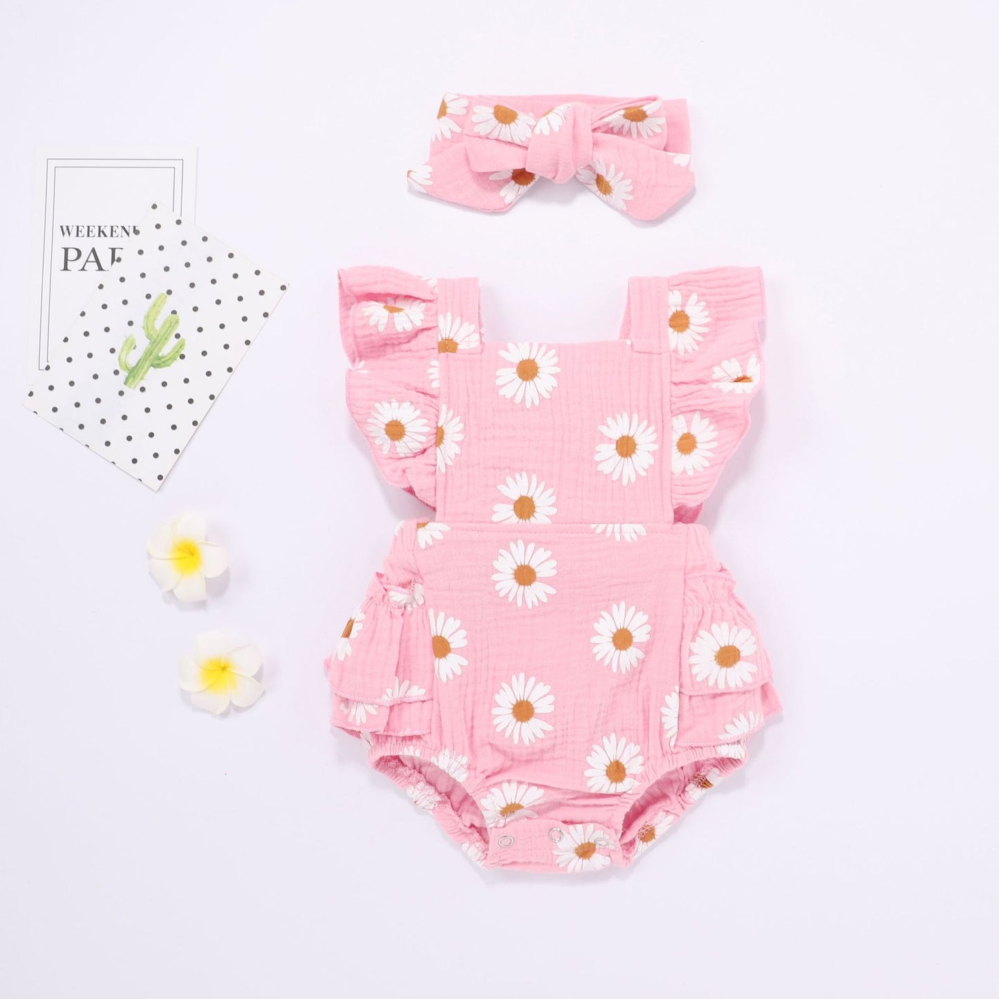 Sweet Daisy Floral Fly Sleeve Bow Bodysuit