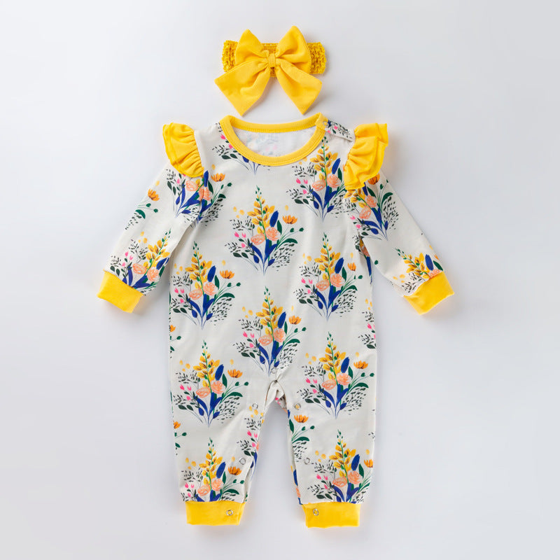 Newborn jumpsuit European and American baby chiffon long sleeve romper