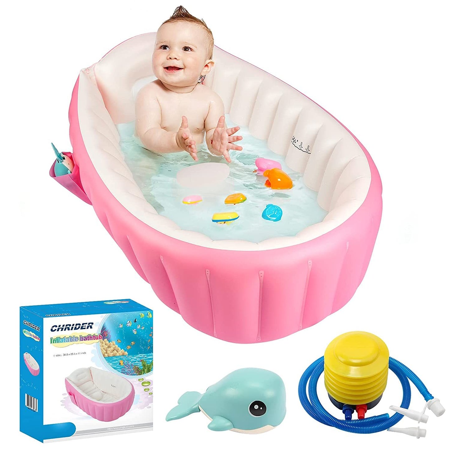 Inflatable Baby Bathtub with Air Pump, Portable Baby Bathtub Anti-Slip Bathtub Travel Bathtub