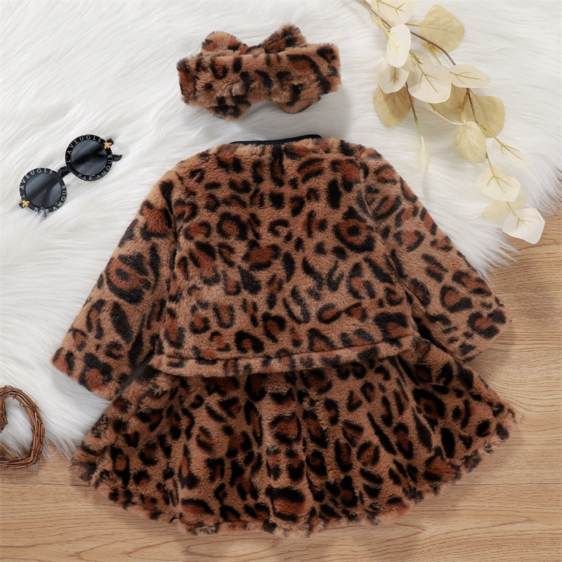 Baby Girl Letter Stitching Leopard Print Dress