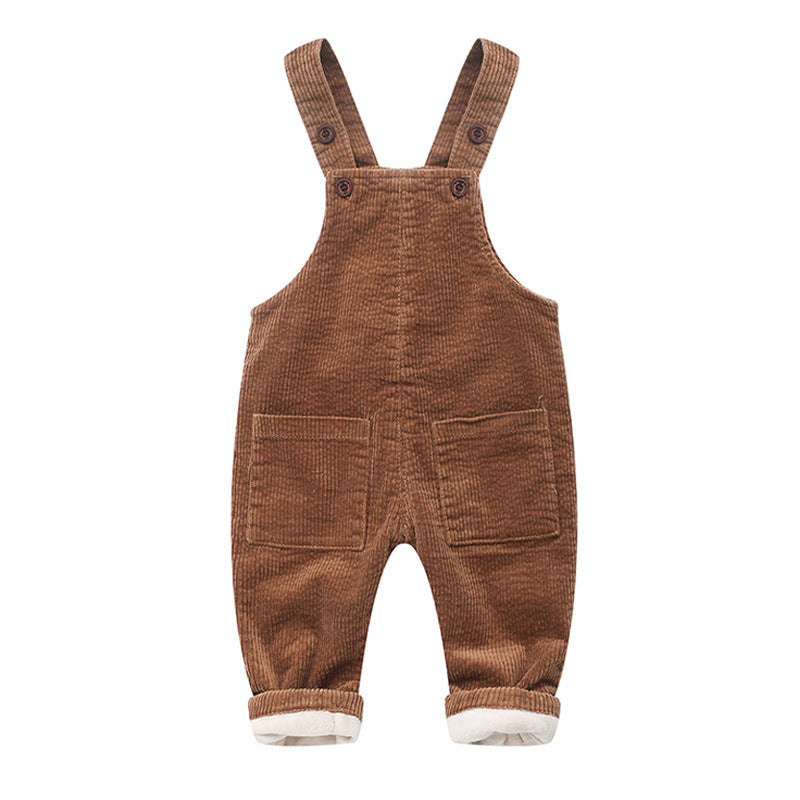 Children's Bib Plus Velvet 0-3 Year Old Baby Can  Gear Corduroy Thick Warm Pants