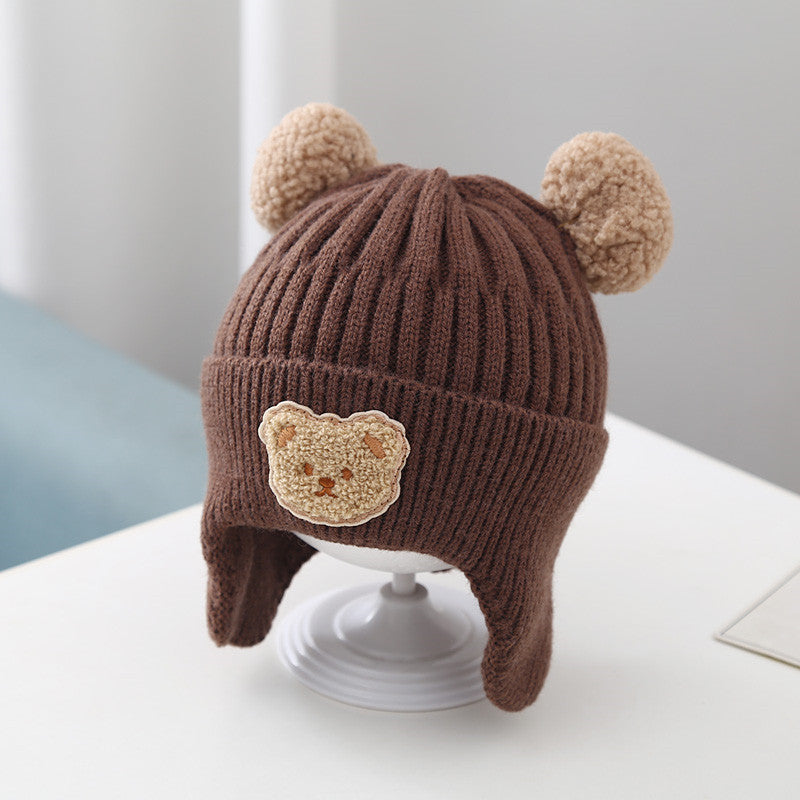 Baby Hat Warm Earflaps Cap Cute Bear Baby Knitted Woolen Cap