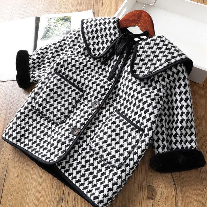 Girls' Casual Fashion Fleece Thickened Plaid Coat