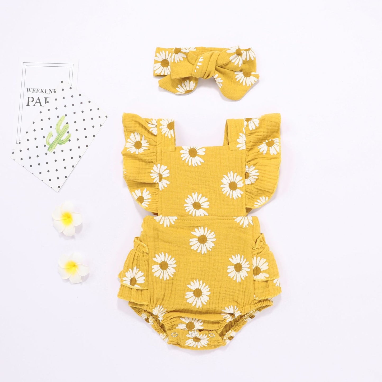 Sweet Daisy Floral Fly Sleeve Bow Bodysuit