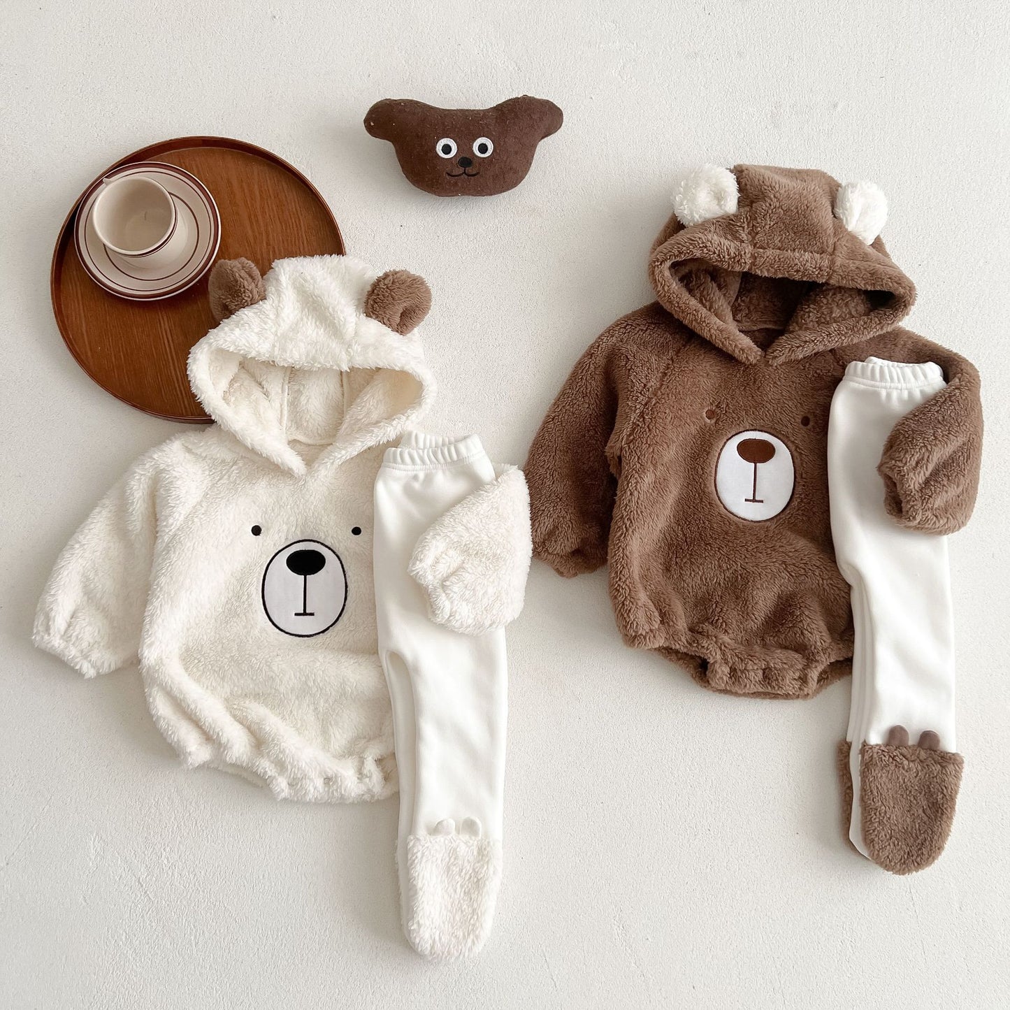 Ins Baby Hooded Bear Plush Romper For Warmth