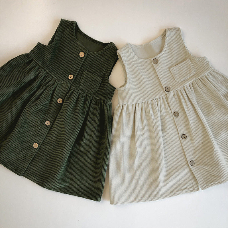 Baby Solid Color Casual Dress Sleeveless Dress Warm Dress