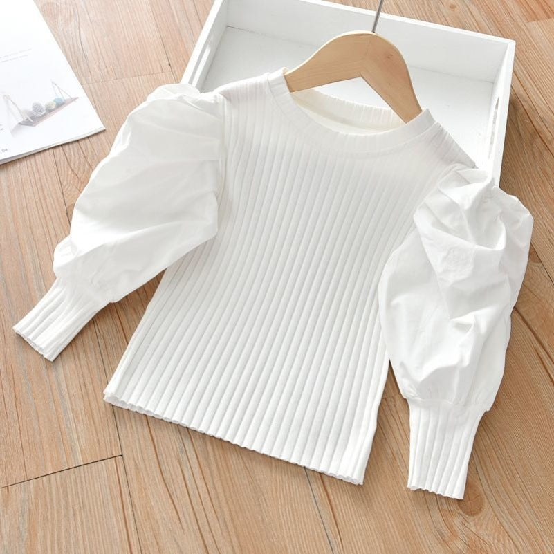 Girls' Puff Sleeve Pit Long Sleeve T-Shirt Outer Wear Baby Casual Top