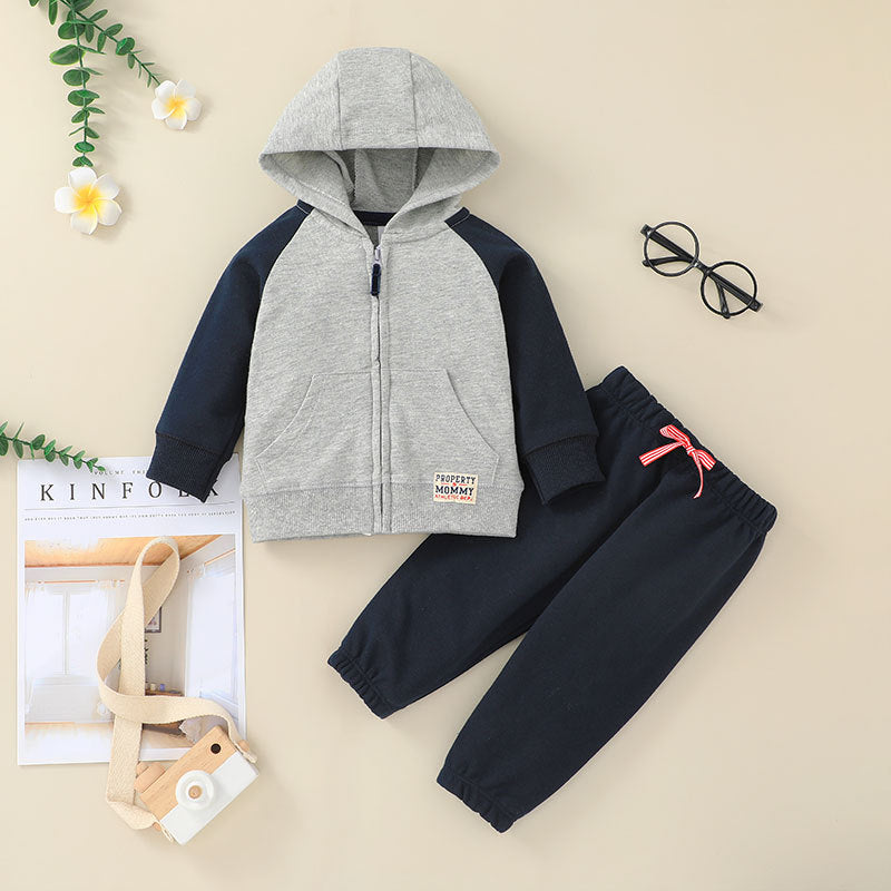 Baby Hooded Zipper Jacket Set Baby Cartoon Variety Of Tops + Trousers Two-piece Set