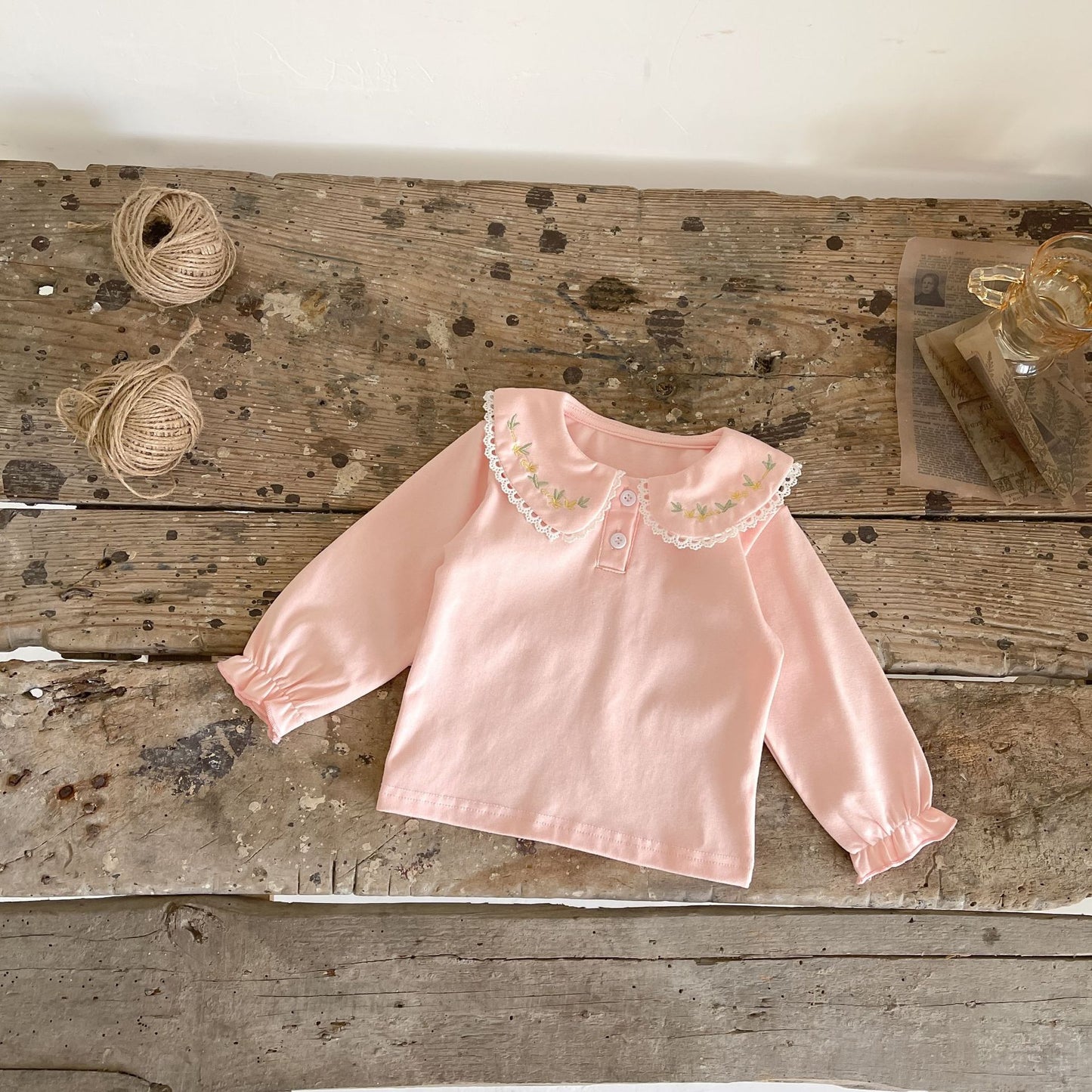 Baby Girl Base Shirt Embroidered Lapel Top Cotton Long Sleeve T-Shirt