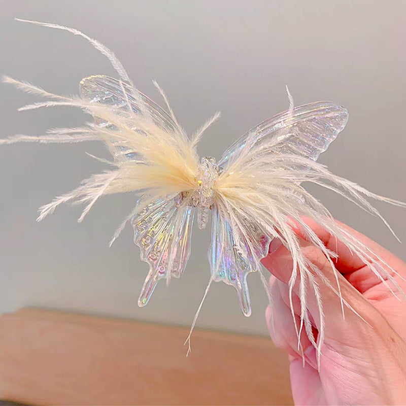 Butterfly Hairpin Mermaid Ji Three-dimensional Feather Hairpin Girls' Hair Accessories Baby Headdress Accessories