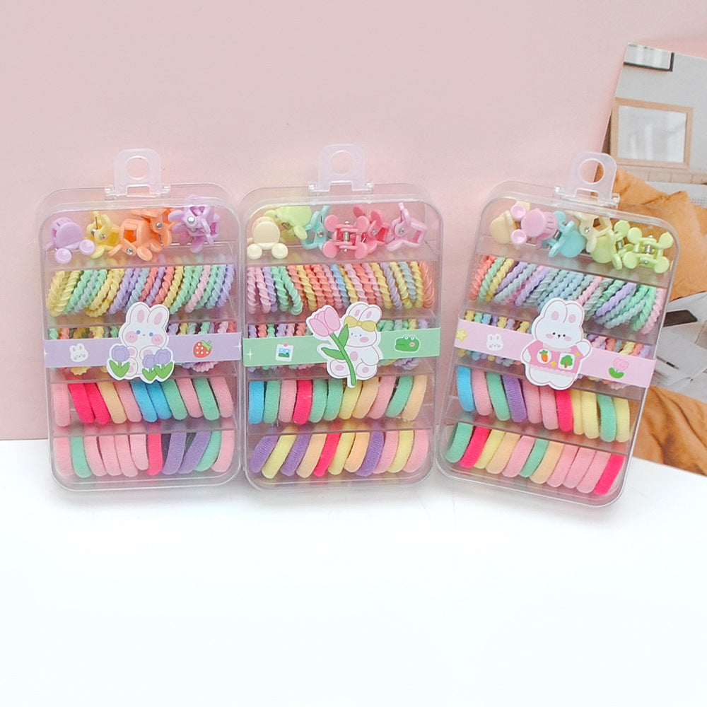 Candy Color Boxed Hair Band Mixed Color Children's Cute Small Clip Towel Ring Baby Daily All-match Braided Hair Rubber Band