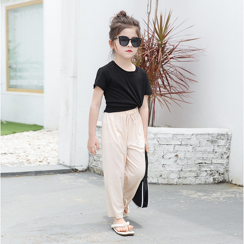 Girls' Mosquito-proof Pants  Loose Casual Ice Silk Cropped Wide-leg Pants