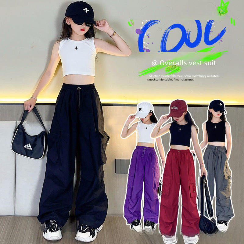 Girls' Caution Pants Street-style Foot Pants Girls' Street Dance High Waist Pants