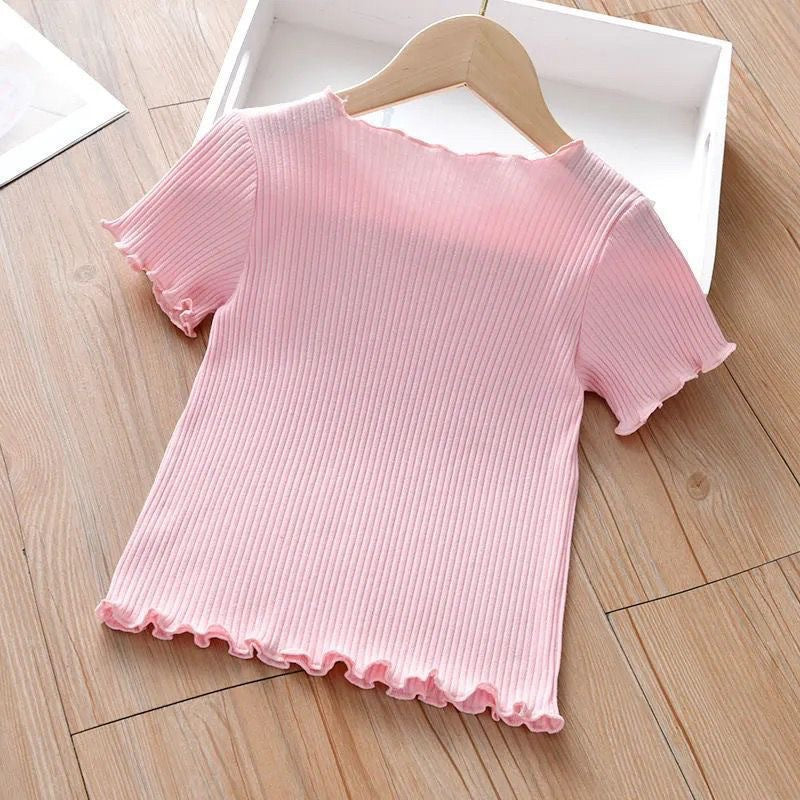 Embroidered Children's Short-sleeved T-shirt Summer Wear Ear Base Shirt Little Girl Baby Cute Western Style Top