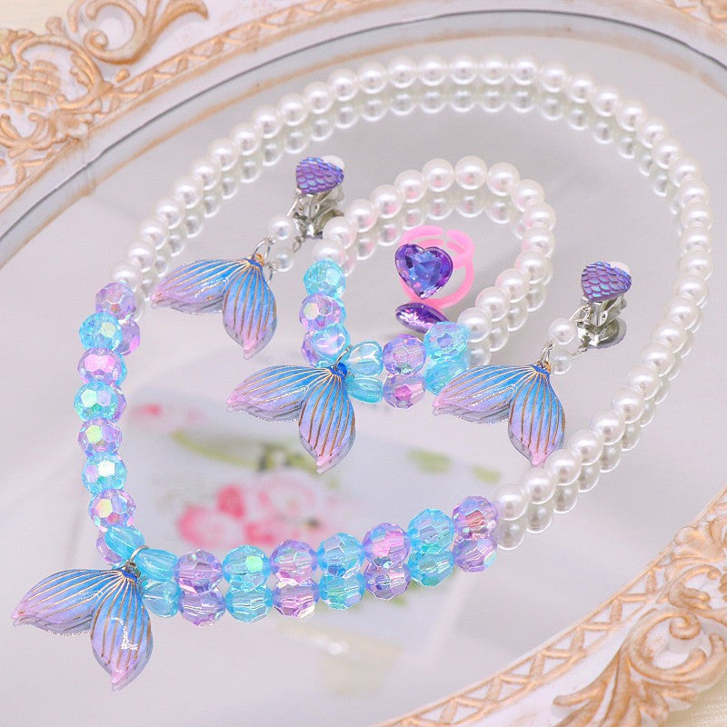 Mermaid Necklace Pearl Non-allergic Beaded Set Children Cute Mermaid Princess Necklace Jewelry