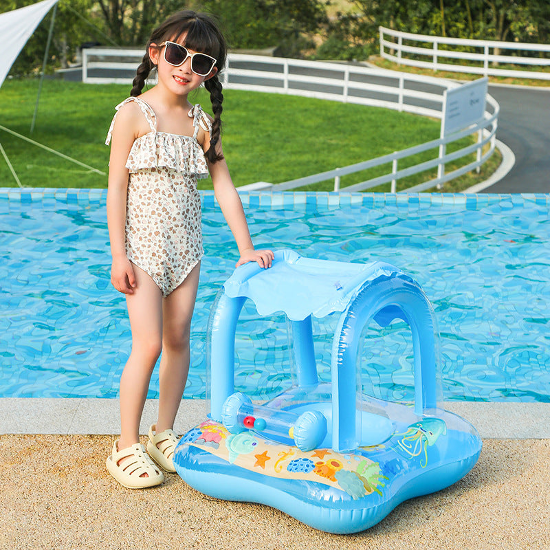 Baby Sunshade Swimming Ring With Steering Wheel Baby Seat Boat Horn Boat Home Children Swimming Ring Swimming Pool Toy