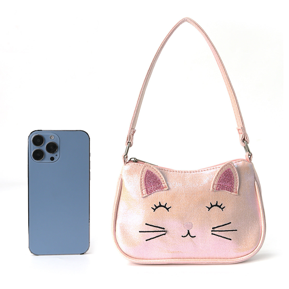 Children Girl Mini Cute Cat Embroidery Handbag Suitable For Little Girls Kindergarten Primary School Students Daily Outdoor Travel