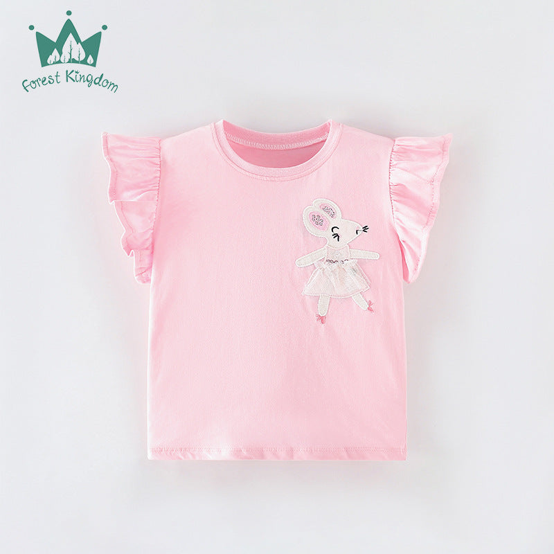 Short-sleeved Girls' T-shirt Summer Short-sleeved Shirt Baby Girls' Cute Cartoon T-shirt