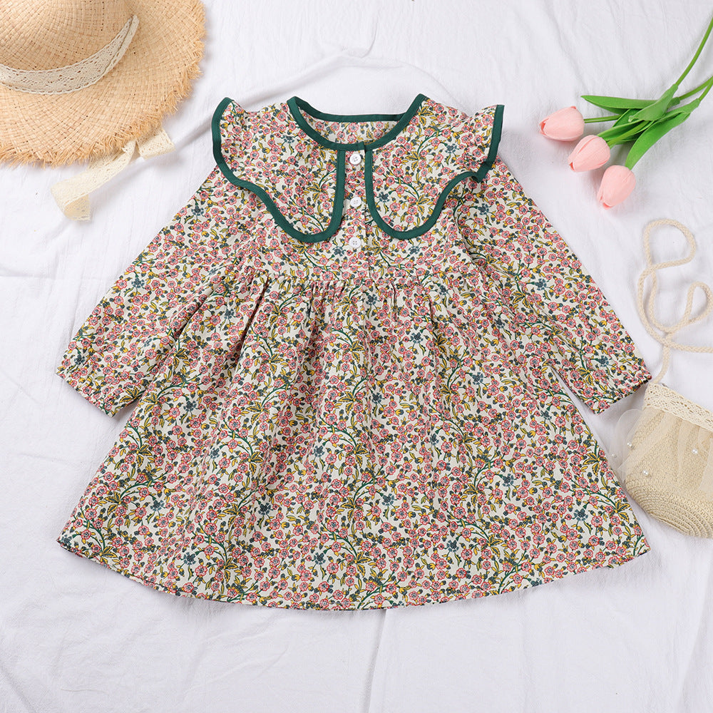 Girl Dress Floral Doll Collar Long-sleeved Skirt