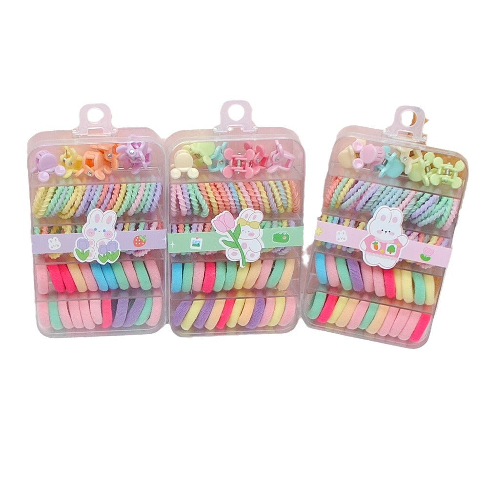 Candy Color Boxed Hair Band Mixed Color Children's Cute Small Clip Towel Ring Baby Daily All-match Braided Hair Rubber Band