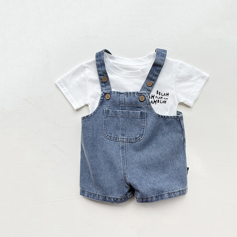 Baby Boys And Girls Summer Two-Piece Casual Short-sleeved Shorts Ins Trendy And Foreign-looking Handsome Street-fried Super Cute Outgoing Clothes