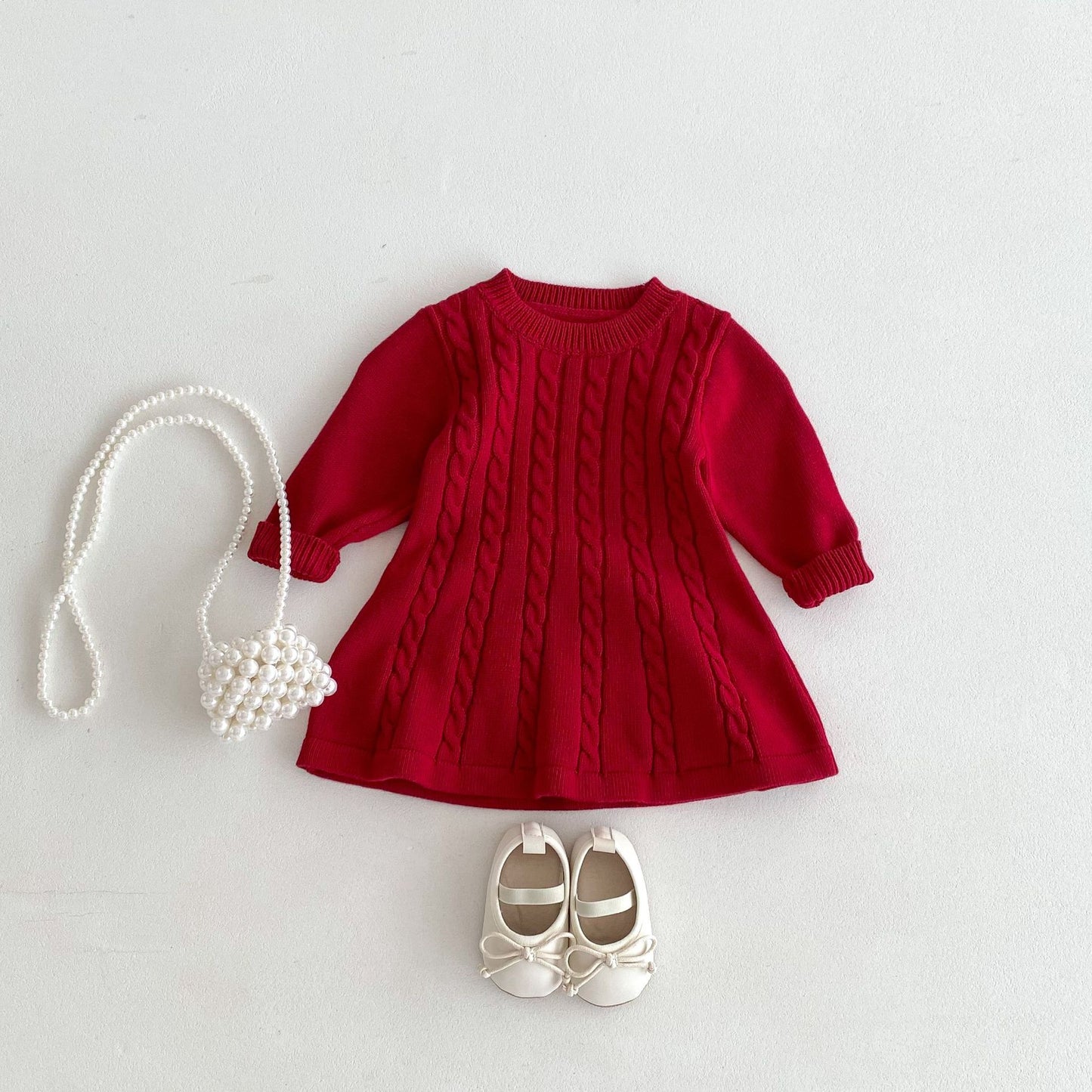 Sweater Skirt Twist Round Neck Long Sleeve Warm Knitted Dress For Autumn And Winter