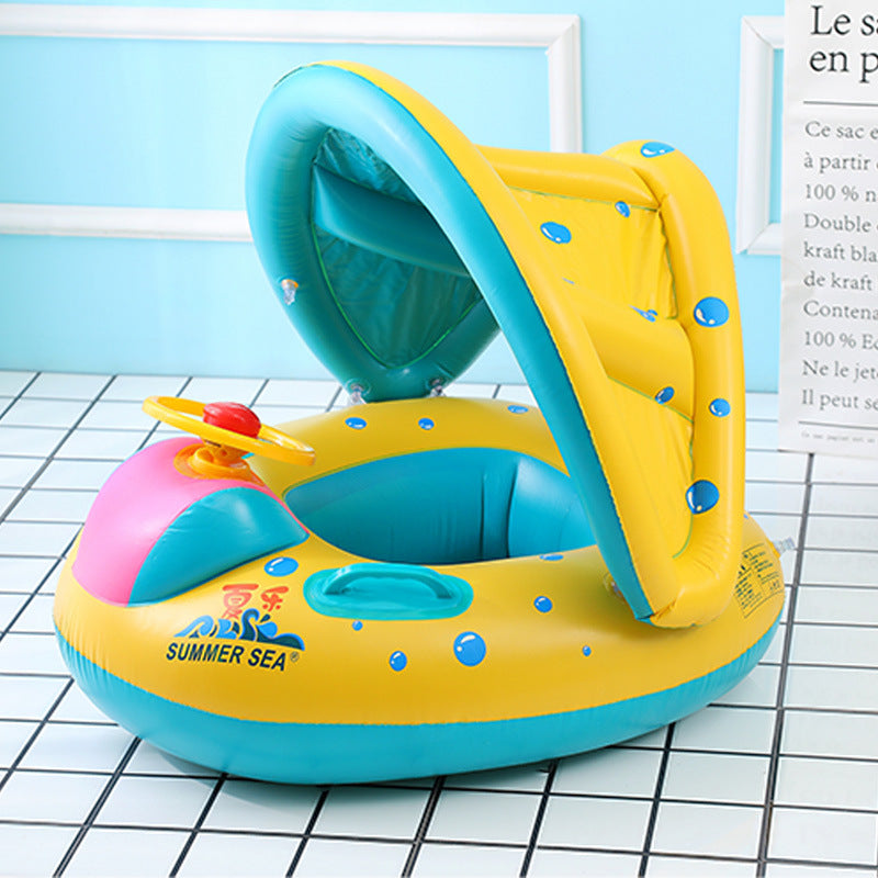 Baby Sunshade Swimming Ring With Steering Wheel Baby Seat Boat Horn Boat Home Children Swimming Ring Swimming Pool Toy