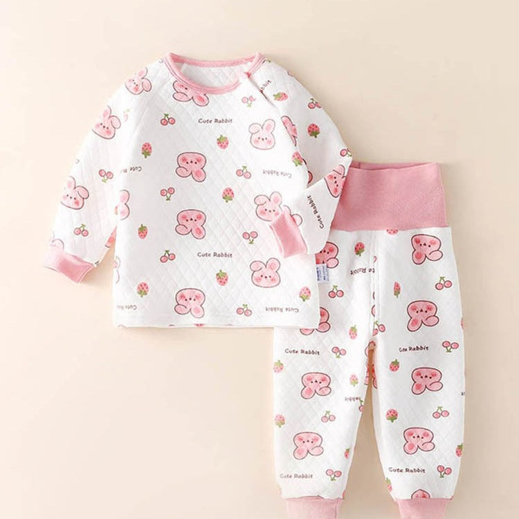 Children's Home Wear Suit Winter Quilted Warm Split Baby Thickened High Waist Long Johns