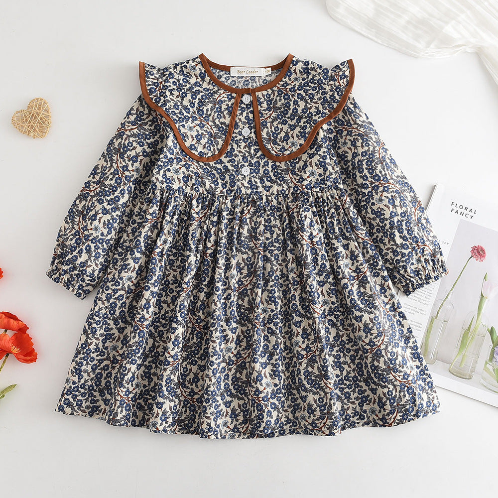 Girl Dress Floral Doll Collar Long-sleeved Skirt