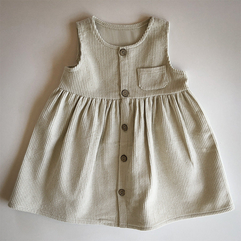 Baby Solid Color Casual Dress Sleeveless Dress Warm Dress