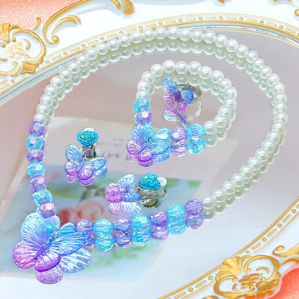 Mermaid Necklace Pearl Non-allergic Beaded Set Children Cute Mermaid Princess Necklace Jewelry