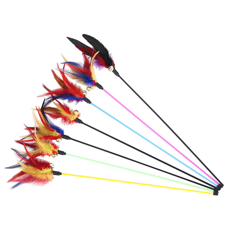 Cat Toy Long Rod Colorful Feather Bell Pet Supplies