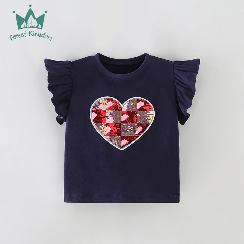 Short-sleeved Girls' T-shirt Summer Short-sleeved Shirt Baby Girls' Cute Cartoon T-shirt