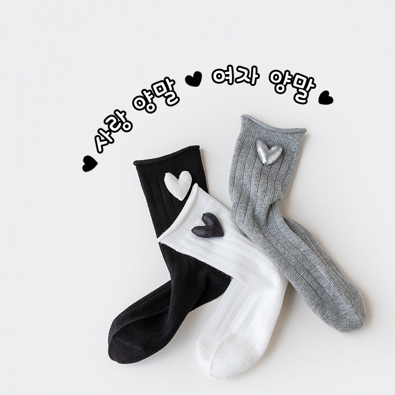 Black And White Gray Curling Cotton Breathable Sweat-absorbent Girls Tube Children's Socks